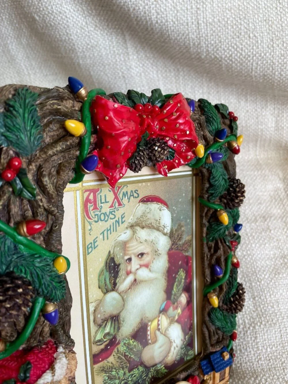 Vintage Ornate 3D Resin Christmas Teddy Bear Toys Picture Frame Fits 5x7” Photos
